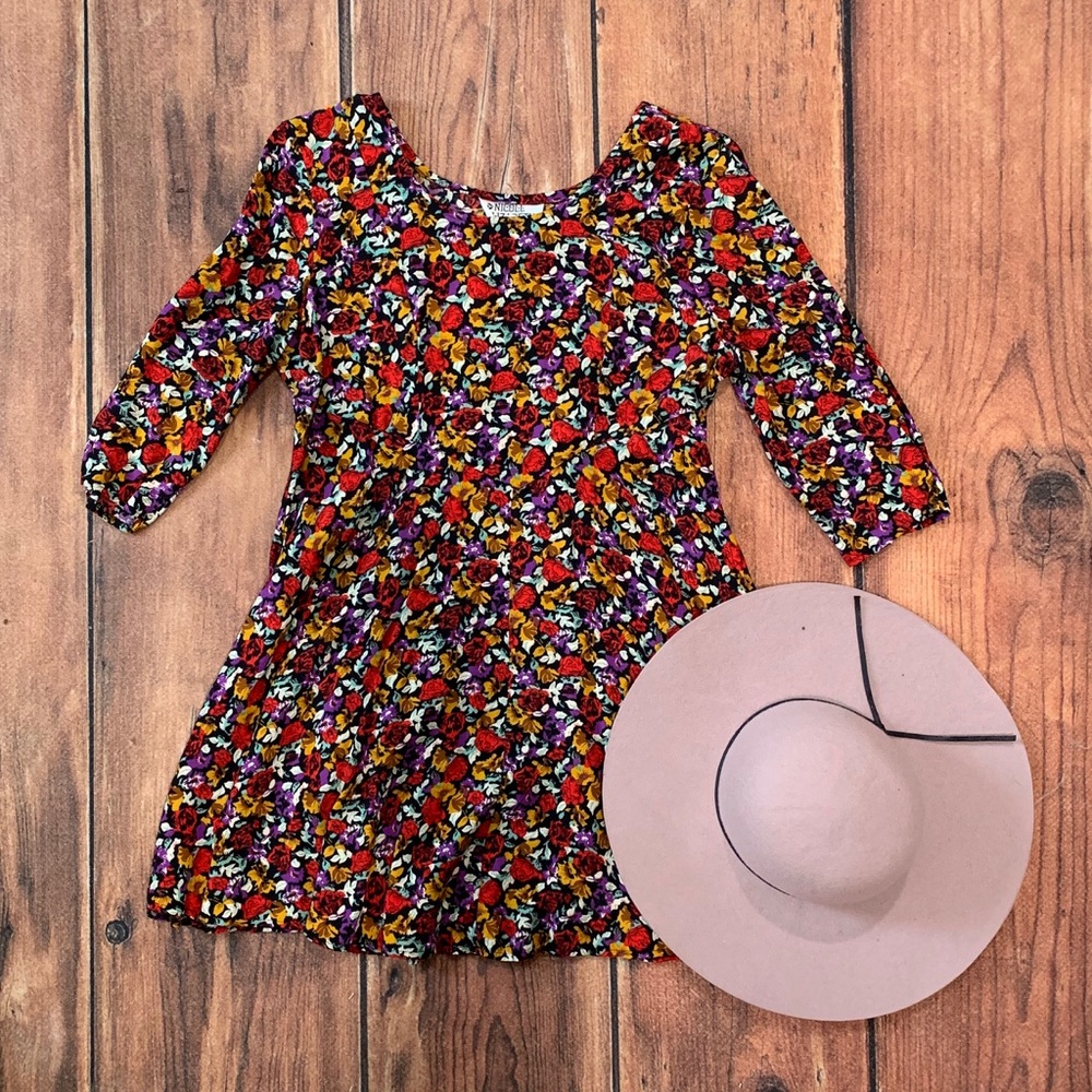 90s Grunge Multicolored Floral Babydoll Dress